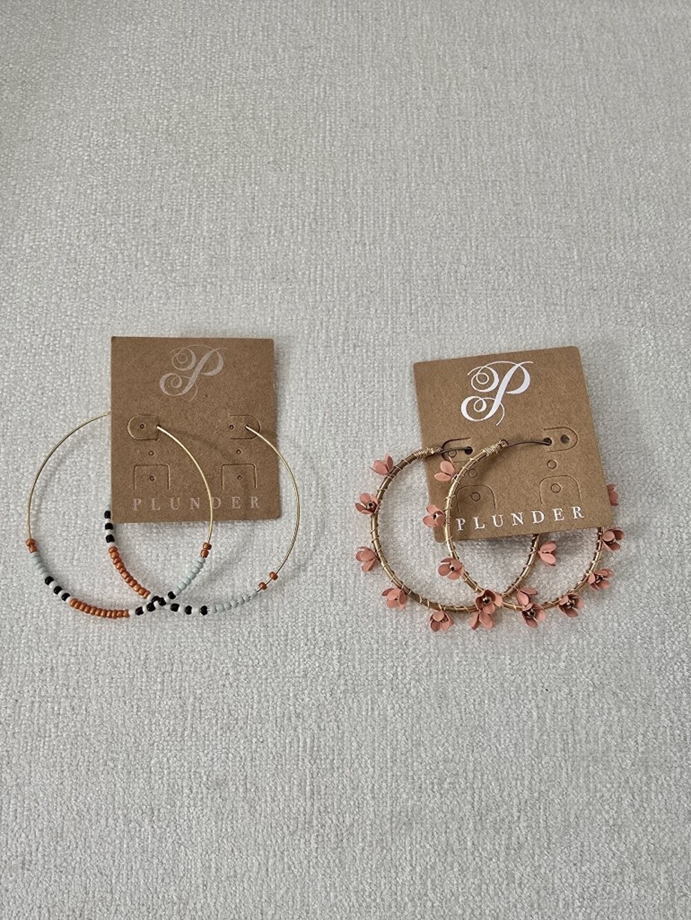 Bundle 2 Plunder Gold Tone Seed Beads & Flowers Hoop Earrings